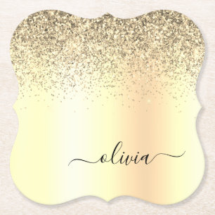 Guld Glitter Girly Luxury Modern Monogram Namn Underlägg Papper