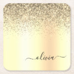 Guld Glitter Girly Luxury Modern Monogram Namn Underlägg Papper Kvadrat<br><div class="desc">Guld Faux Foil Metallic Gnistra Glitter Brushed Metall Monogram Namn Papper Underlägg. Det gör perfekt studenten,  födelsedag,  bröllop,  möhippa,  årsdag,  babydusch eller bachelorette-fest till någon som glam lyx och chic stilar.</div>