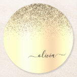 Guld Glitter Girly Luxury Modern Monogram Namn Underlägg Papper Rund<br><div class="desc">Guld Faux Foil Metallic Gnistra Glitter Brushed Metall Monogram Namn Papper Underlägg. Det gör perfekt studenten,  födelsedag,  bröllop,  möhippa,  årsdag,  babydusch eller bachelorette-fest till någon som glam lyx och chic stilar.</div>
