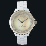 Guld Glitter Girly Lyx Modern Monogram Namn Armbandsur<br><div class="desc">Guld Falsk Folie Metallisk Glitter Borstad Metall Monogram Namn Klocka. Detta gör den perfekta examen,  födelsedag,  bröllop,  bröllopsdusch,  årsdag,  baby shower eller möhippa present för någon som älskar glam lyx och chic stilar.</div>