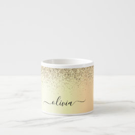 Guld Glitter Girly Lyx Modern Monogram Namn Espressomugg