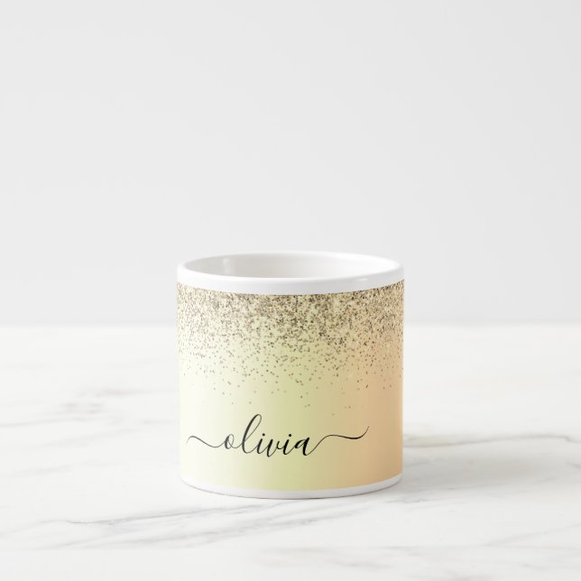 Guld Glitter Girly Lyx Modern Monogram Namn Espressomugg (Framsidan)