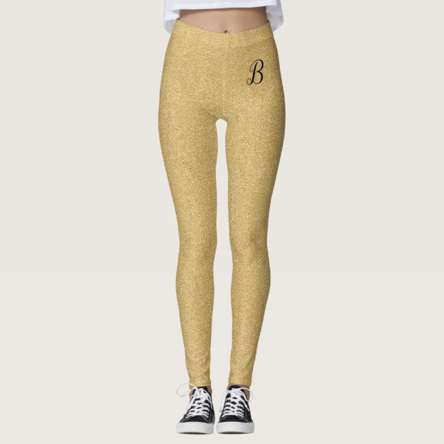 Guld Glitter Girly Trendig Classy Anpassningsbar M Leggings (Framsida)