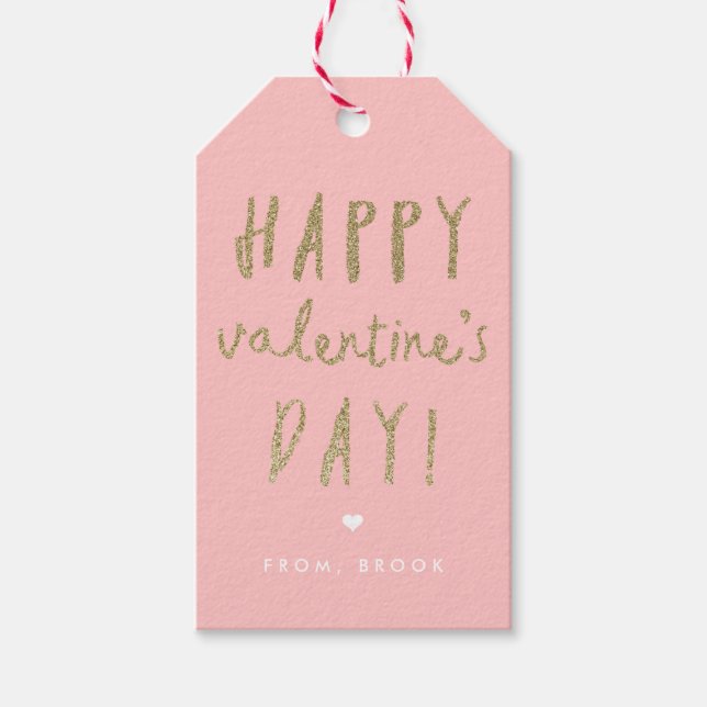 Guld Glitter Glad Alla hjärtans dag Presentetikett (Framsidan)