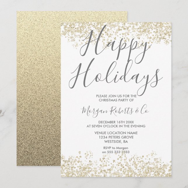 Guld Glitter Glad helg eller Party Inbjudningar (Fram/baksida)