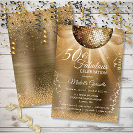 Guld Glitter Glam 50 och Fabulous Disco Boll Inbjudningar