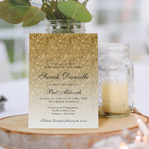 Guld Glitter Glam Bat mitzvah Inbjudningar