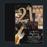 Guld Glitter Glam Champagne Vin 21-års 21 Födelsed Inbjudningar<br><div class="desc">Anpassa för alla evenemang</div>