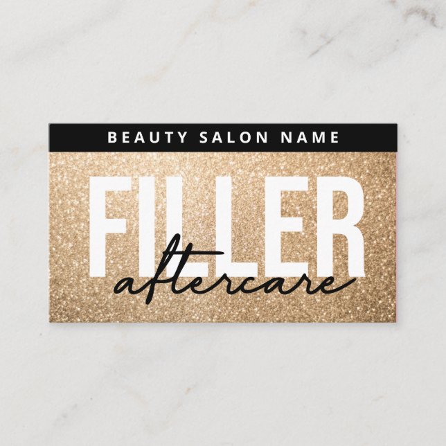 Guld Glitter Glam Filler Eftervårdsguide Visitkort (Framsida)