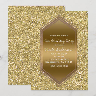 Guld Glitter Glam Glans Födelsedagsfest Valfri Hän Inbjudningar