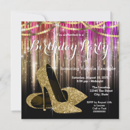 Guld Glitter Glam High Heel Shoe Födelsedagsfest Inbjudningar