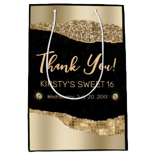 Guld Glitter Glam Kant & Diamanter Sweet 16