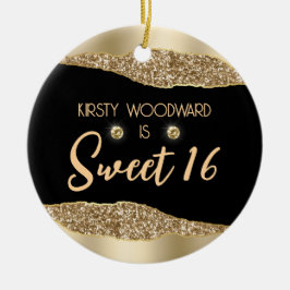 Guld Glitter Glam Kant och Diamonds Sweet 16 Julgransprydnad Keramik