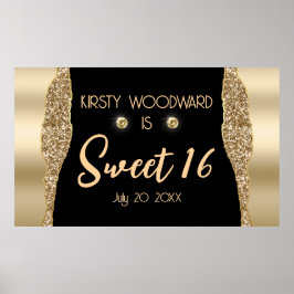 Guld Glitter Glam Kant och Diamonds Sweet 16 Poster