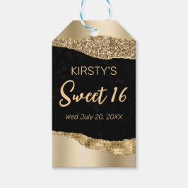 Guld Glitter Glam Kant och Diamonds Sweet 16 Presentetikett