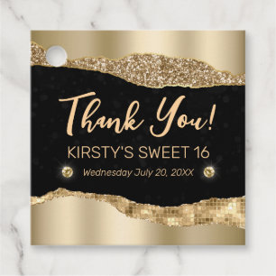 Guld Glitter Glam Kanten & Diamanter Sweet 16 Gåvor Etiketter