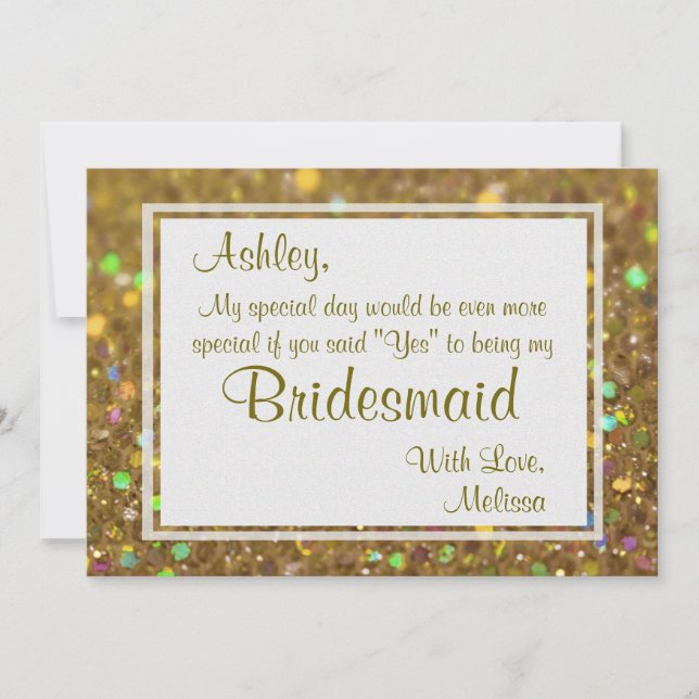 Guld Glitter Glam kommer du att bli min bridesmaid Inbjudningar (Framsida)
