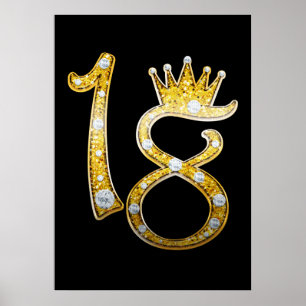 Guld Glitter Glam Krona Diamant Bling 18-års 18 Dö Poster