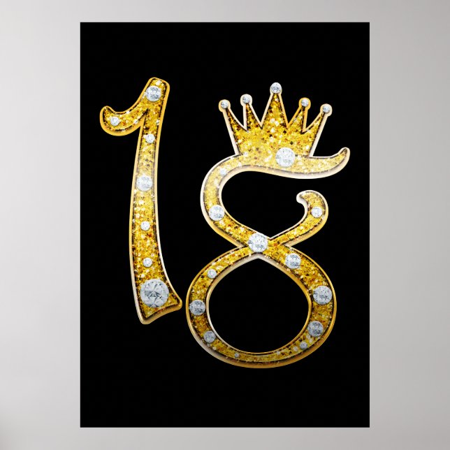 Guld Glitter Glam Krona Diamant Bling 18-års 18 Dö Poster (Framsidan)
