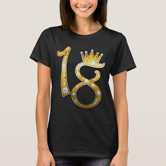 Guld Glitter Glam Krona Diamant Bling 18:e 18 T Shirt (Framsida)