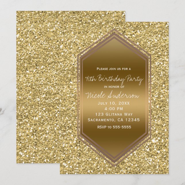 Guld Glitter Glam Lyser Födelsedagsfest Alla Evene Inbjudningar (Fram/baksida)