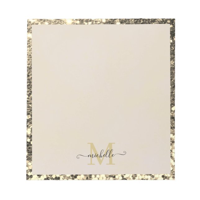 Guld Glitter Glam Monogram Namn Anteckningsblock (Framsida)
