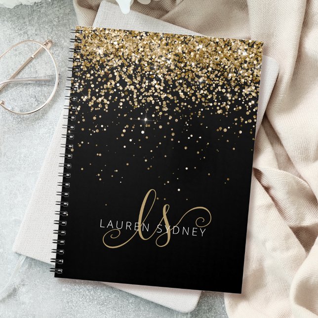 Guld Glitter Glam Monogram Namn Anteckningsbok (Skapare uppladdad)
