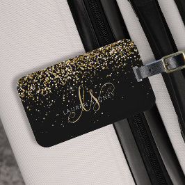 Guld Glitter Glam Monogram Namn Bagagebricka