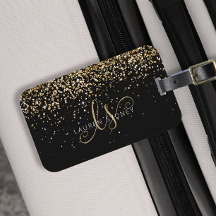 Guld Glitter Glam Monogram Namn Bagagebricka