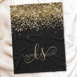 Guld Glitter Glam Monogram Namn Fleecefilt