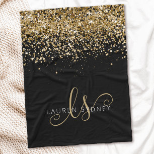 Guld Glitter Glam Monogram Namn Fleecefilt