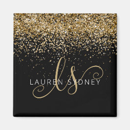 Guld Glitter Glam Monogram Namn Magnet