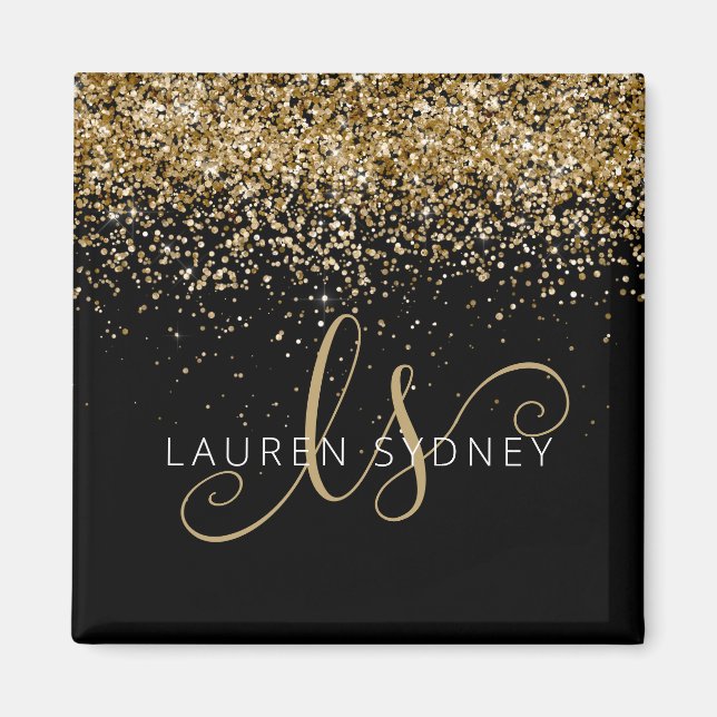 Guld Glitter Glam Monogram Namn Magnet (Framsidan)