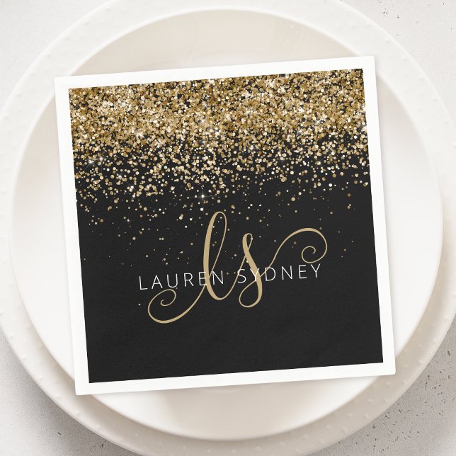 Guld Glitter Glam Monogram Namn Pappersservett (Skapare uppladdad)