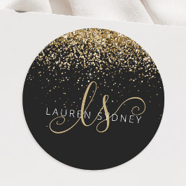 Guld Glitter Glam Monogram Namn Runt Klistermärke