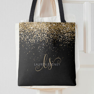 Guld Glitter Glam Monogram Namn Tygkasse