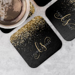 Guld Glitter Glam Monogram Namn Underlägg Papper Kvadrat<br><div class="desc">Glam Guld Glitter Elegant Monogram Papper Underlägg. Det är enkelt att anpassa chicen för trendig pappert underlägg design med gnistrande glitter i elegant guld mot svart bakgrund. Designen har ditt handskrivna skriptmonogram med söt-snurrar och ditt namn.</div>