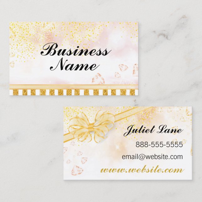 Guld Glitter Glam Ribbon-Affärskortet Visitkort (Fram/baksida)