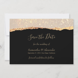 Guld Glitter Glam Svart Spara Dagen-kort Inbjudningar