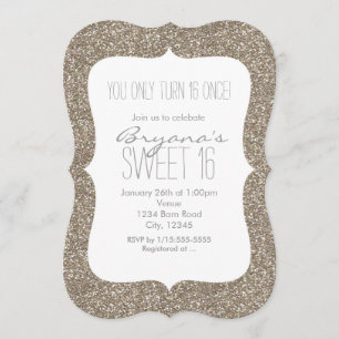 Guld Glitter Glam Sweet 16 Födelsedagsinbjudningar Inbjudningar