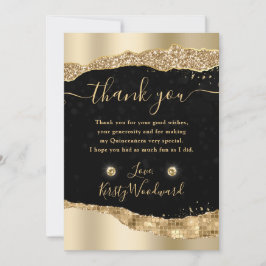 Guld Glitter Glam Tårar Kant Quinceanera Tack Kort