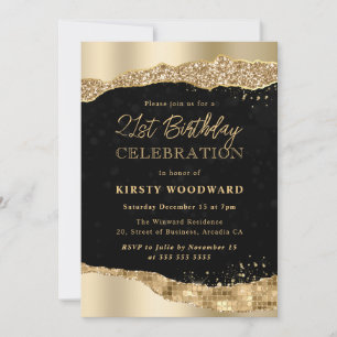 Guld Glitter Glam Tårkanter 21-årsdag Inbjudningar