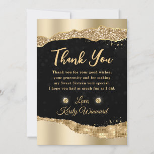 Guld Glitter Glam Tårkanter Sweet Sixteen Tack Kort