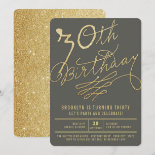 Guld Glitter Glam Vuxen 30års födelsedag Party Inb Inbjudningar