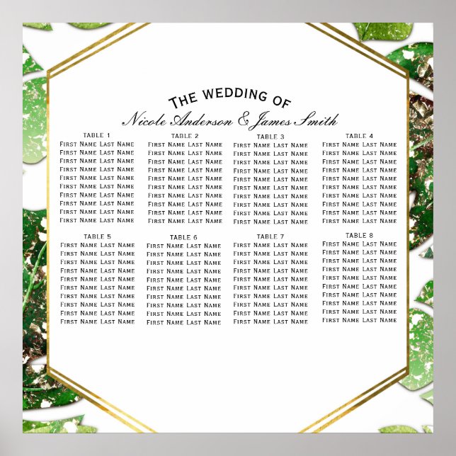 Guld Glitter Glans Tropiska Blad Bordskarta Poster (Framsidan)