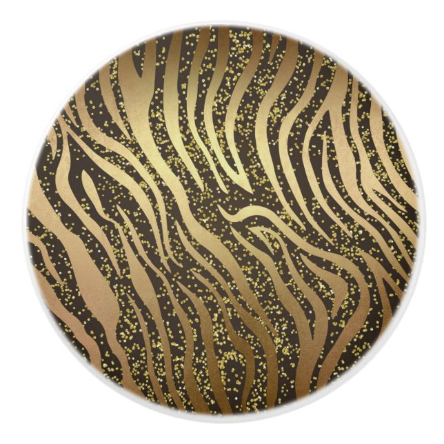 Guld Glitter Glans Zebrastripig Djungel Safari Gla Knopp (Framsidan)
