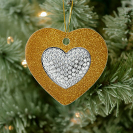 Guld glitter glatt hjärta julgransprydnad keramik
