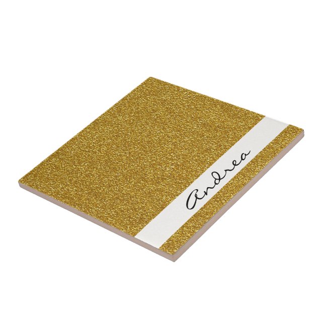 Guld Glitter, Glitter, bakgrund, ditt namn Kakelplatta (Sidan)