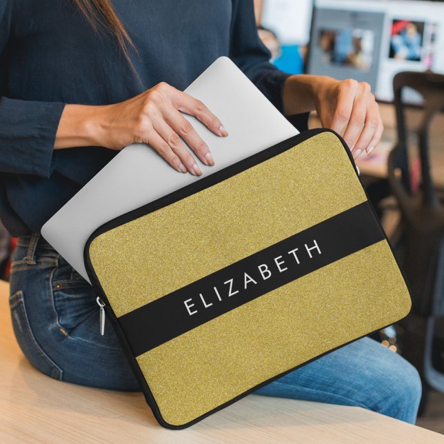 Guld Glitter, Glitter, bakgrund, ditt namn Laptop Fodral (Skapare uppladdad)