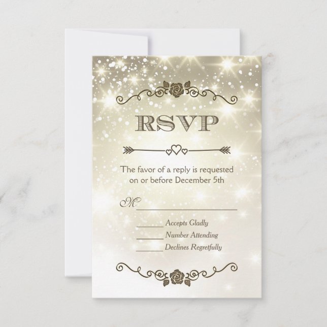 Guld Glitter Gnist Wedding RSVP OSA Kort (Framsida)